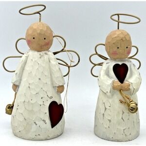Rustic At Home America Pair Of Man & Woman Angel Figurines 5 3/8"R 5 5/8"L